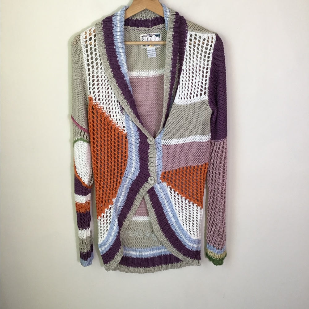 Desigual Open Knit Patchwork Cardigan Sweater